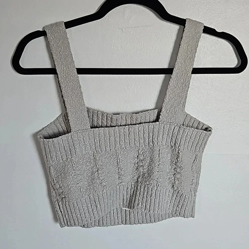 Madewell Cable Knit Tank Top Crop Sweater Light Gray Size‎ M NWT - Picture 3 of 10